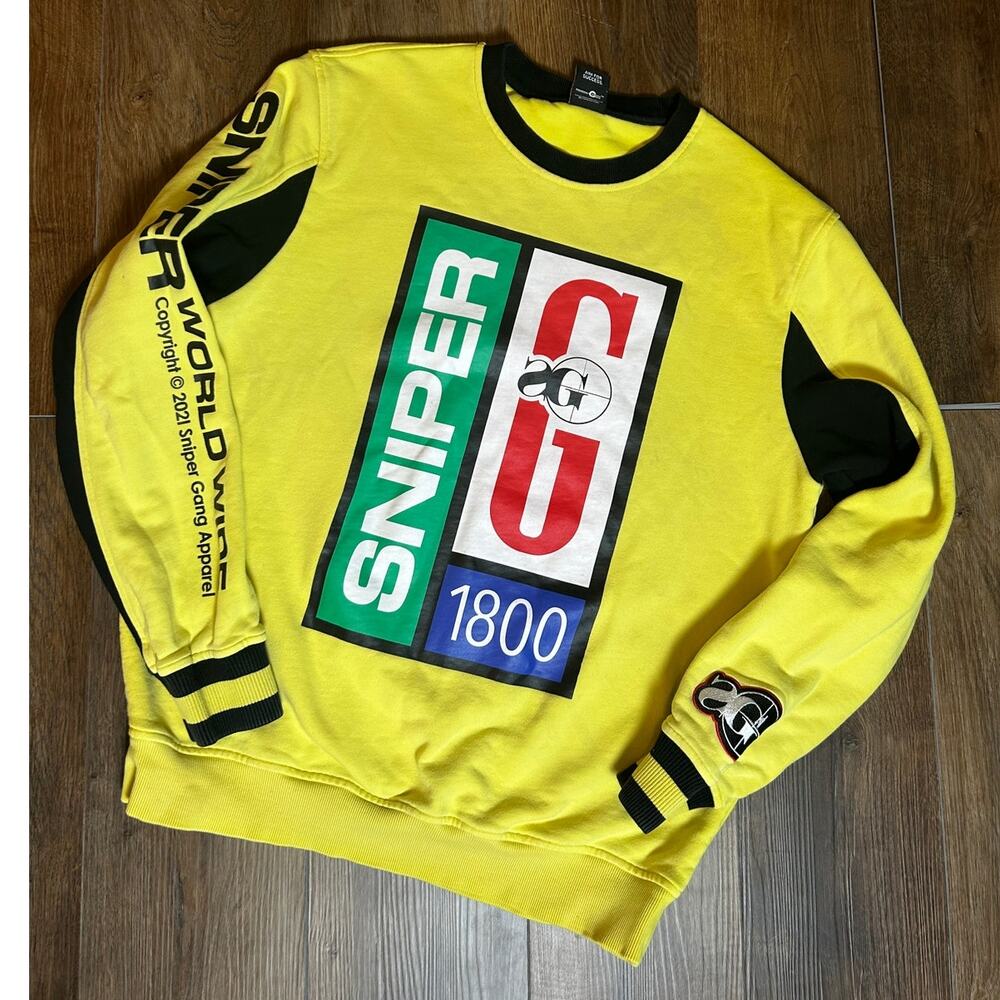 SNIPER GANG Yellow Men's Graphic Logo Sweater Size Large